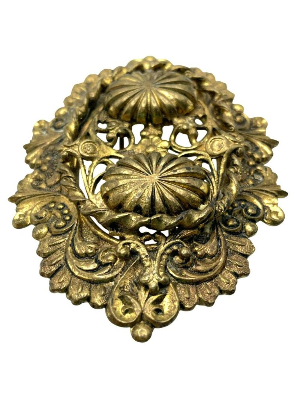 Victorian Brass Sash Brooch Pin LARGE Art Nouveau Floral Flowers MARKED! - Picture 4 of 8